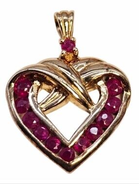 Gold 925 Heart Necklace Pendant Chanel Set Red Real Ruby Gemstones Love X Kiss